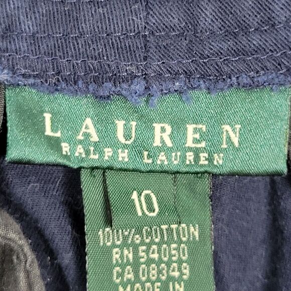 LAUREN RALPH LAUREN Blue Gold Button High Rise Cuffed Twill Chino Shorts SIZE 10 - Picture 12 of 14